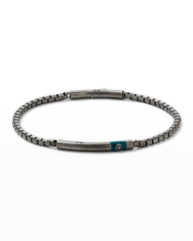ULYSSES Carved Tubular Oxidized Bracelet with Black Diamond and Green Enamel